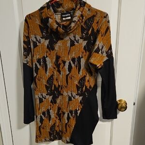 Marallis Leaf Print Cowl Neck Tunic With Faux Leather Accents